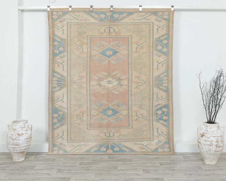 Multicolor Turkish Oushak Rug 6'11" x 5'11" Hand-Knotted | No. VR36354