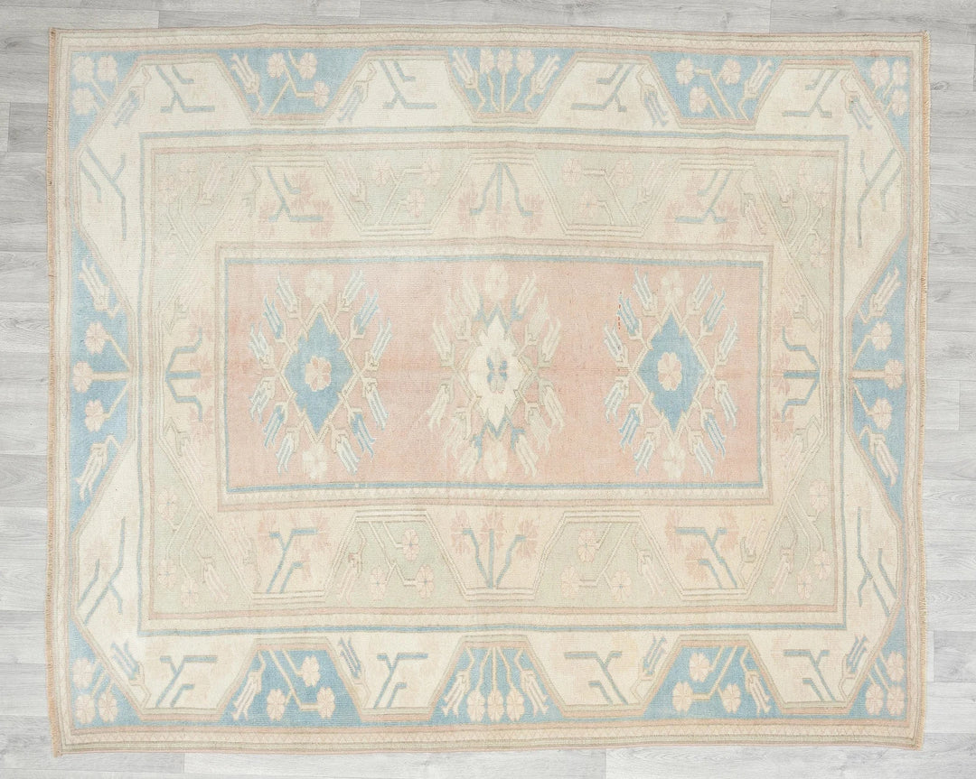 Multicolor Turkish Oushak Rug 6'11" x 5'11" Hand-Knotted | No. VR36354