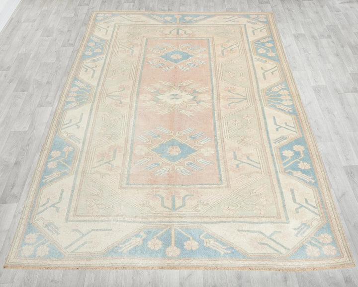 Multicolor Turkish Oushak Rug 6'11" x 5'11" Hand-Knotted | No. VR36354