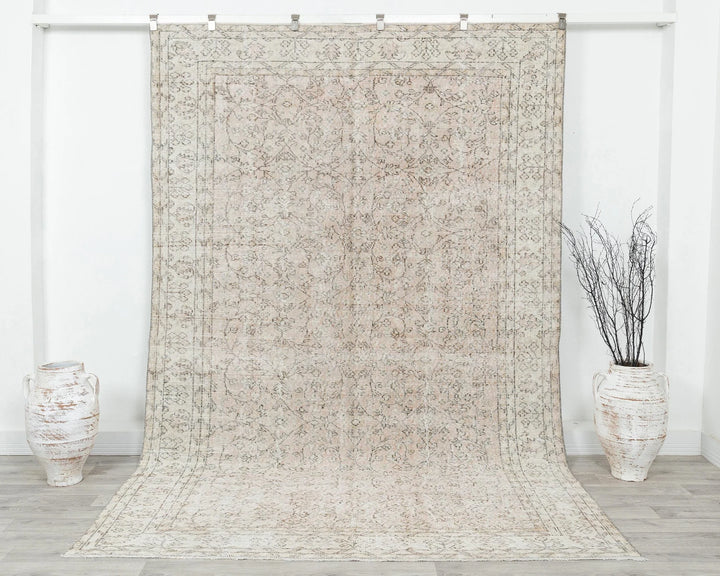 Beige Turkish Oushak Rug 6' 6" x 9' 10" Hand-Knotted | No. VR36503