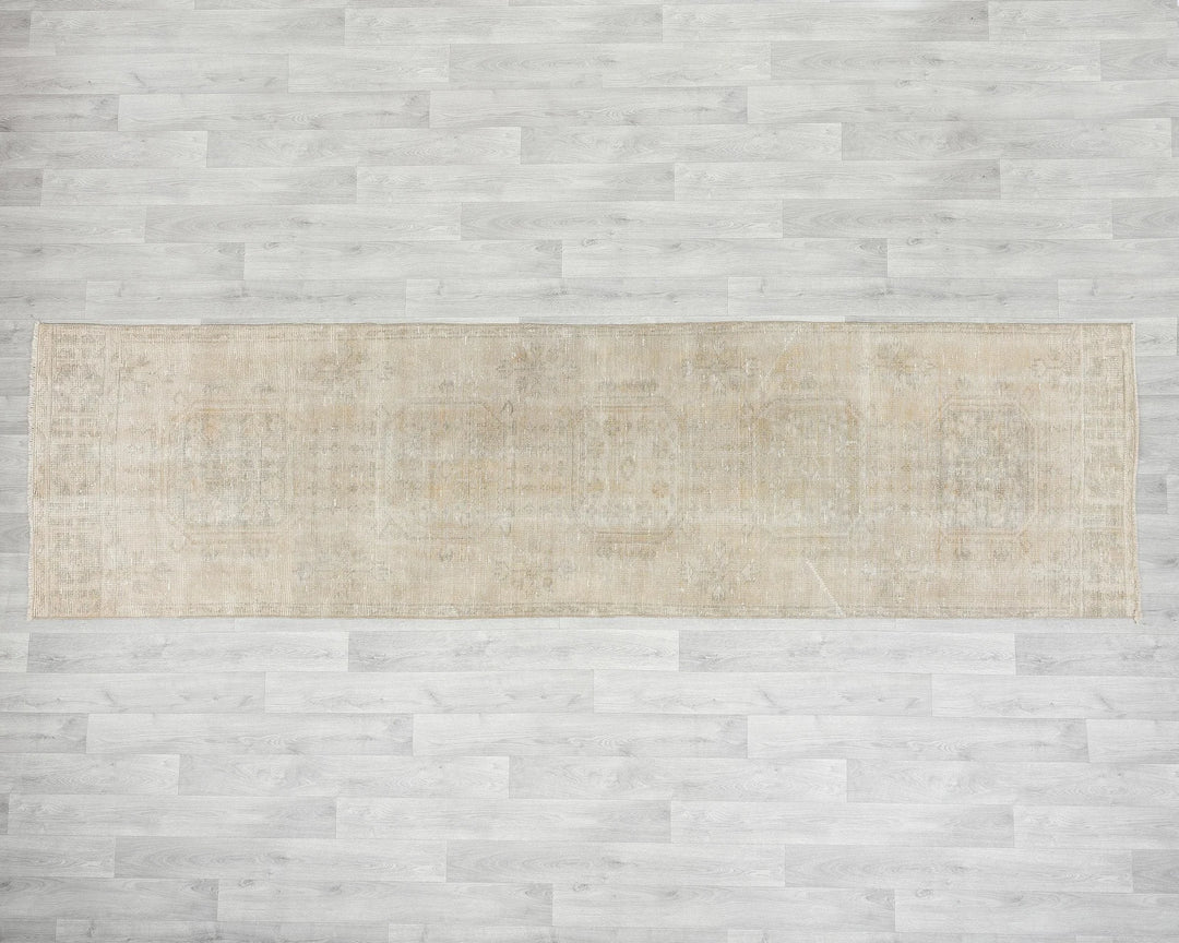 Beige Turkish Oushak Rug 3' 1" x 11' 2" Hand-Knotted | No. VR36641