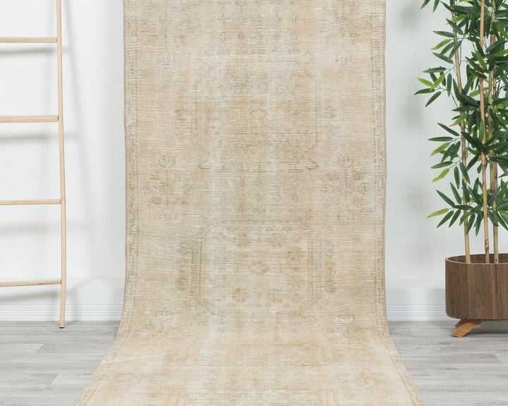 Beige Turkish Oushak Rug 3' 1" x 11' 2" Hand-Knotted | No. VR36641