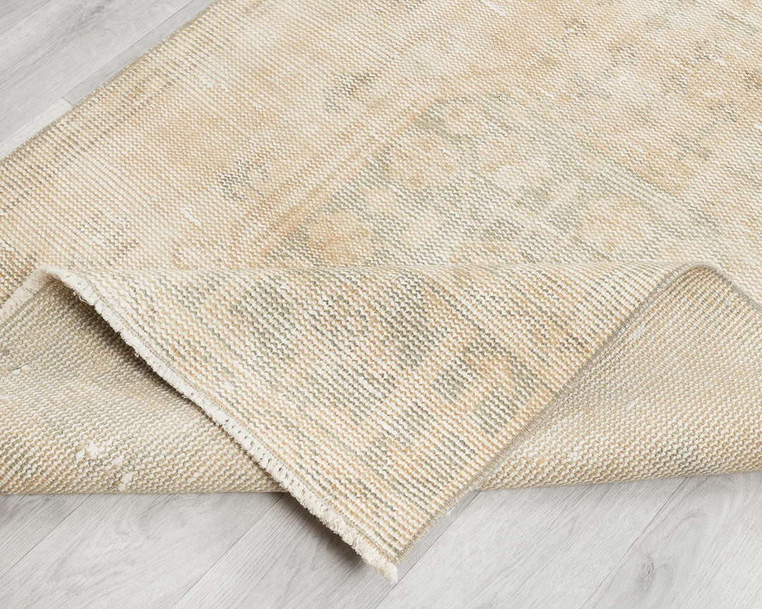 Beige Turkish Oushak Rug 3' 1" x 11' 2" Hand-Knotted | No. VR36641