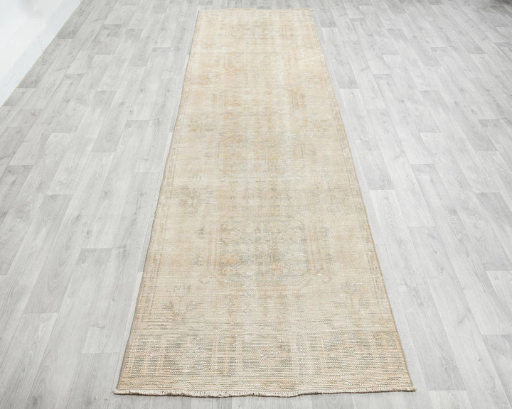 Beige Turkish Oushak Rug 3' 1" x 11' 2" Hand-Knotted | No. VR36641