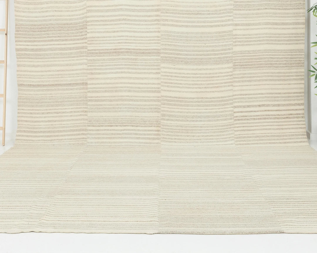 Beige Turkish Kilim Rug 9' 6" x 12' 10" Flat-Weave | No. VR36721