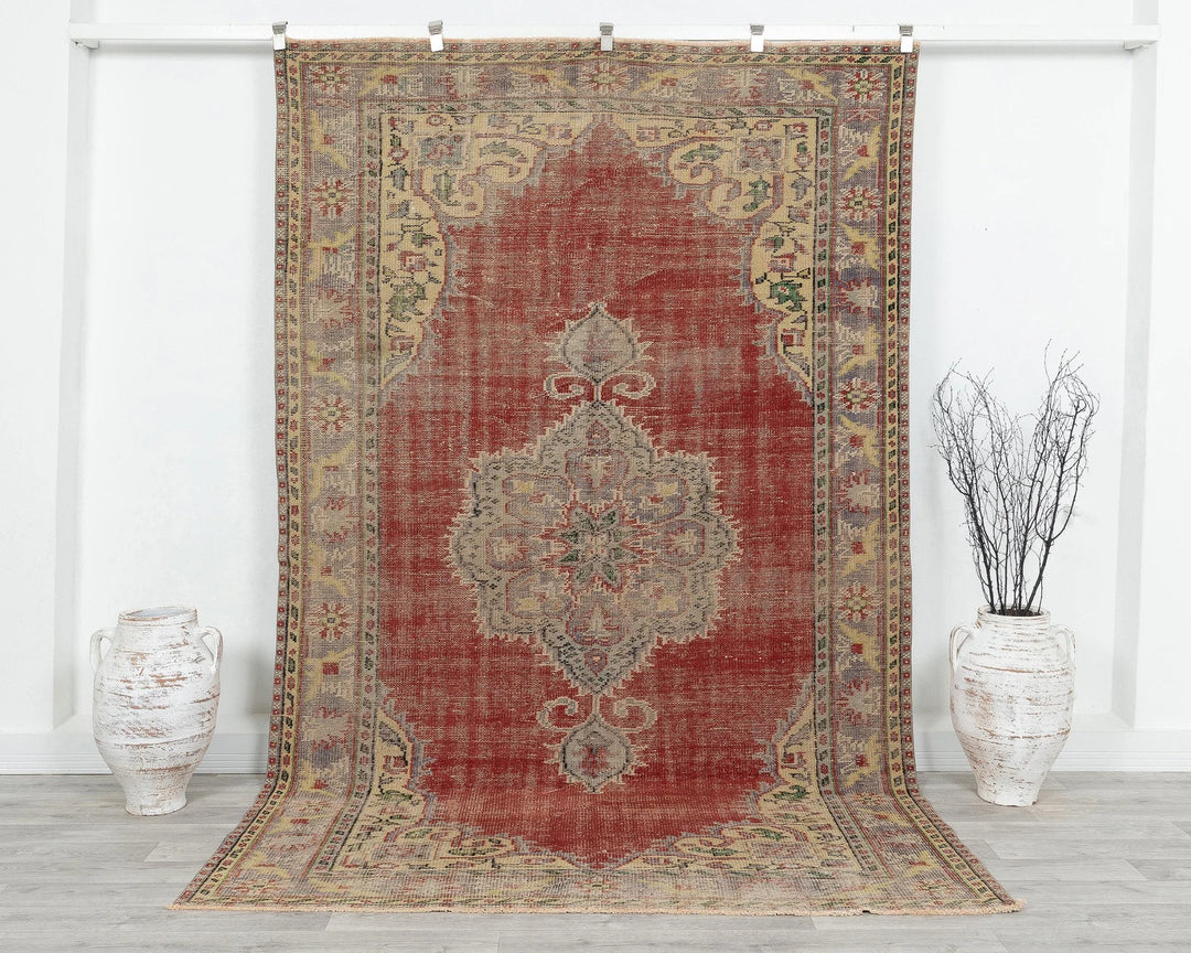 Red Turkish Oushak Rug 5' 10" x 9' 4" Hand-Knotted | No. VR36774