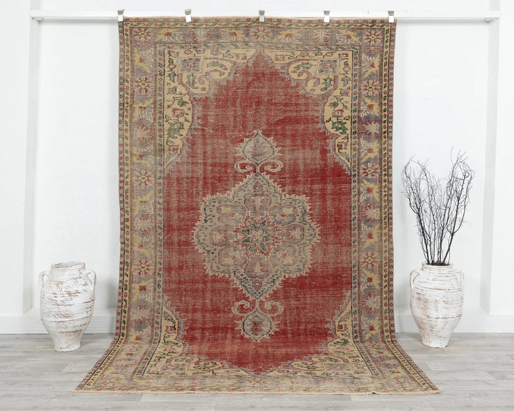 Red Turkish Oushak Rug 5' 10" x 9' 4" Hand-Knotted | No. VR36774