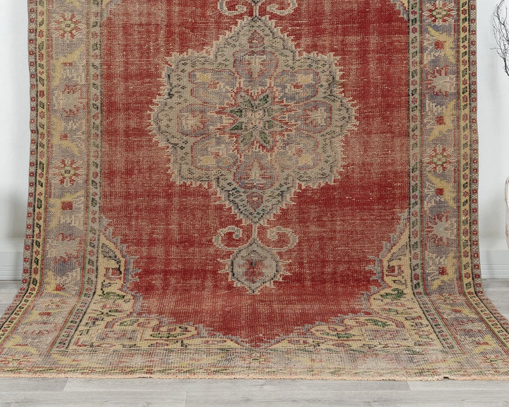 Red Turkish Oushak Rug 5' 10" x 9' 4" Hand-Knotted | No. VR36774