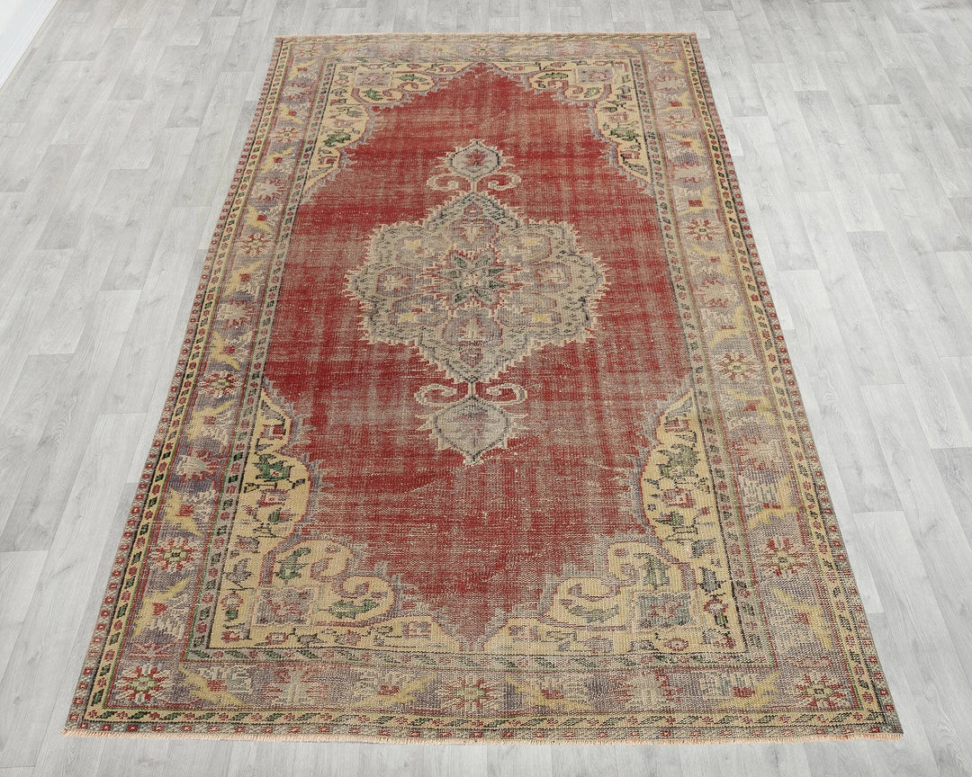 Red Turkish Oushak Rug 5' 10" x 9' 4" Hand-Knotted | No. VR36774