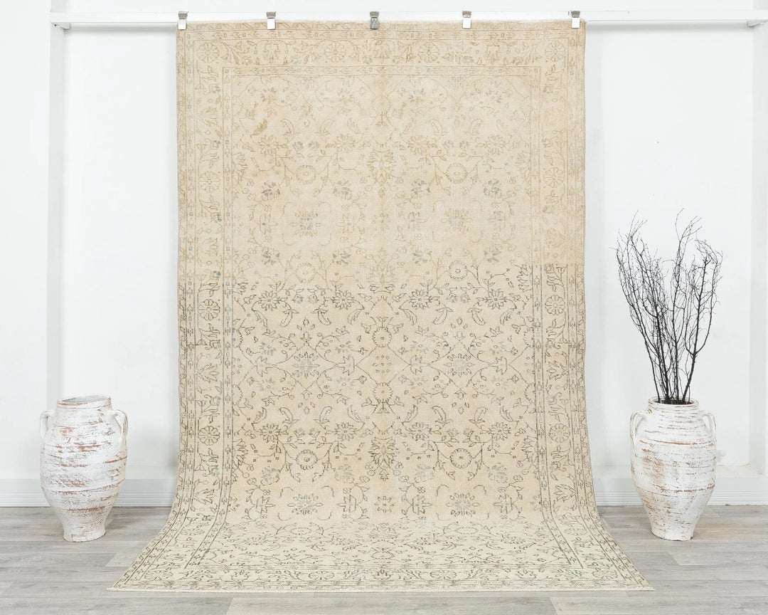 Beige Turkish Oushak Rug 5' 8" x 9' Hand-Knotted | No. VR36818