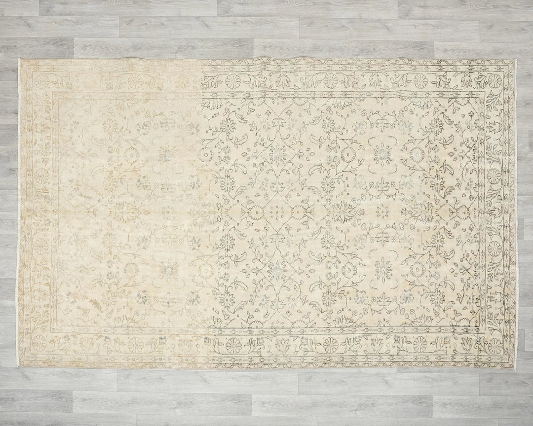 Beige Turkish Oushak Rug 5' 8" x 9' Hand-Knotted | No. VR36818