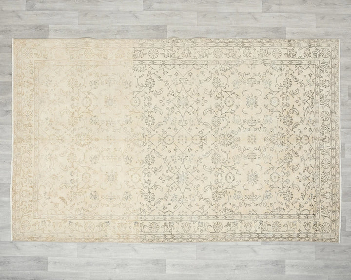 Beige Turkish Oushak Rug 5' 8" x 9' Hand-Knotted | No. VR36818