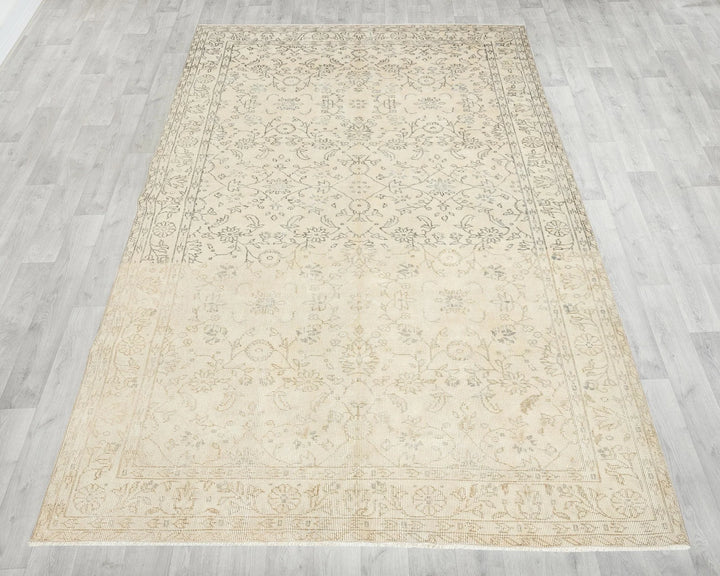 Beige Turkish Oushak Rug 5' 8" x 9' Hand-Knotted | No. VR36818