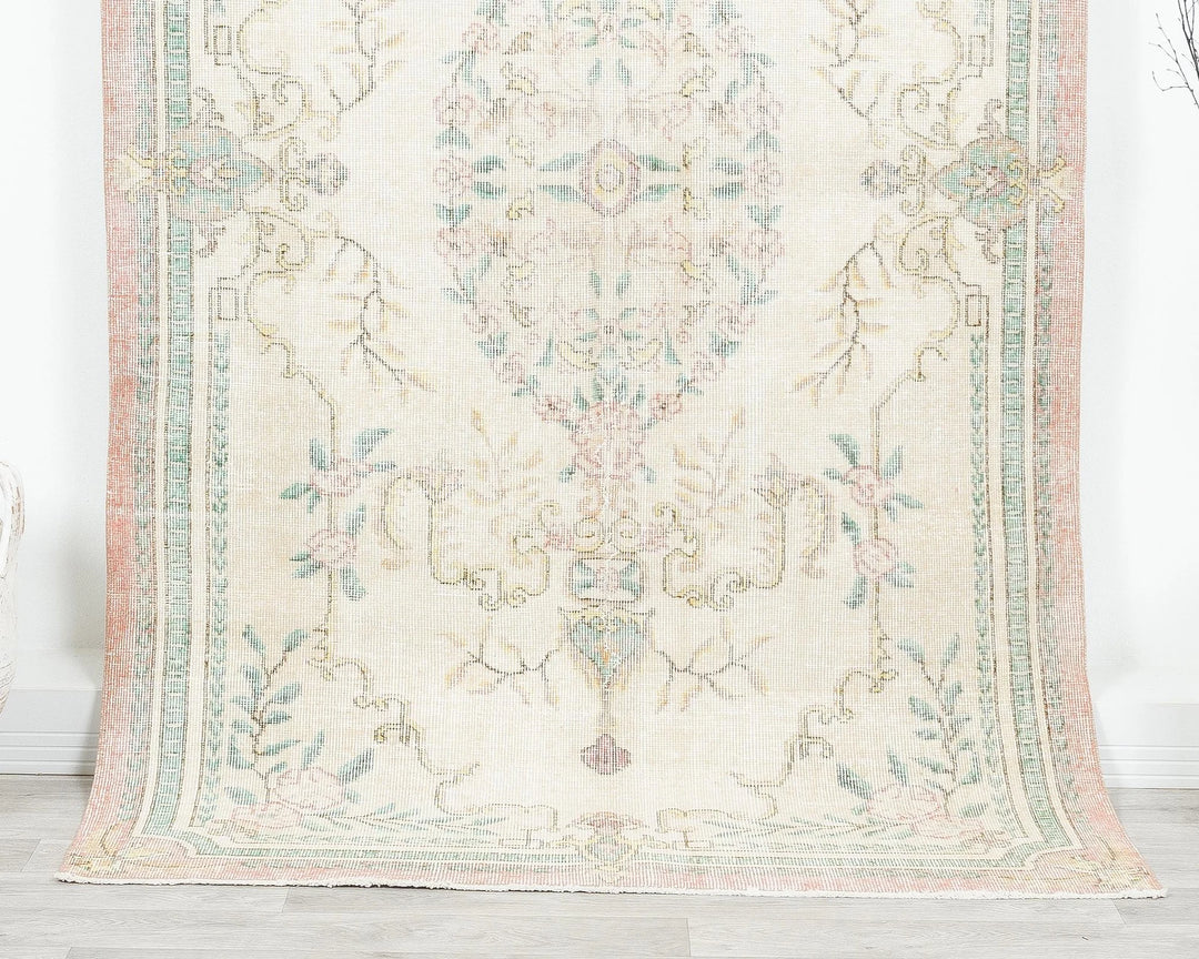 Beige Turkish Oushak Rug 4' 6" x 7' 11" Hand-Knotted | No. VR36921