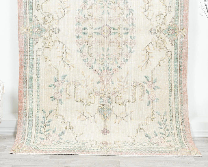Beige Turkish Oushak Rug 4' 6" x 7' 11" Hand-Knotted | No. VR36921