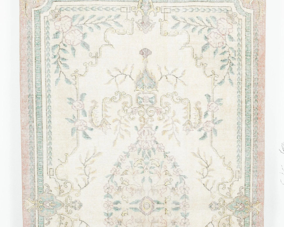 Beige Turkish Oushak Rug 4' 6" x 7' 11" Hand-Knotted | No. VR36921