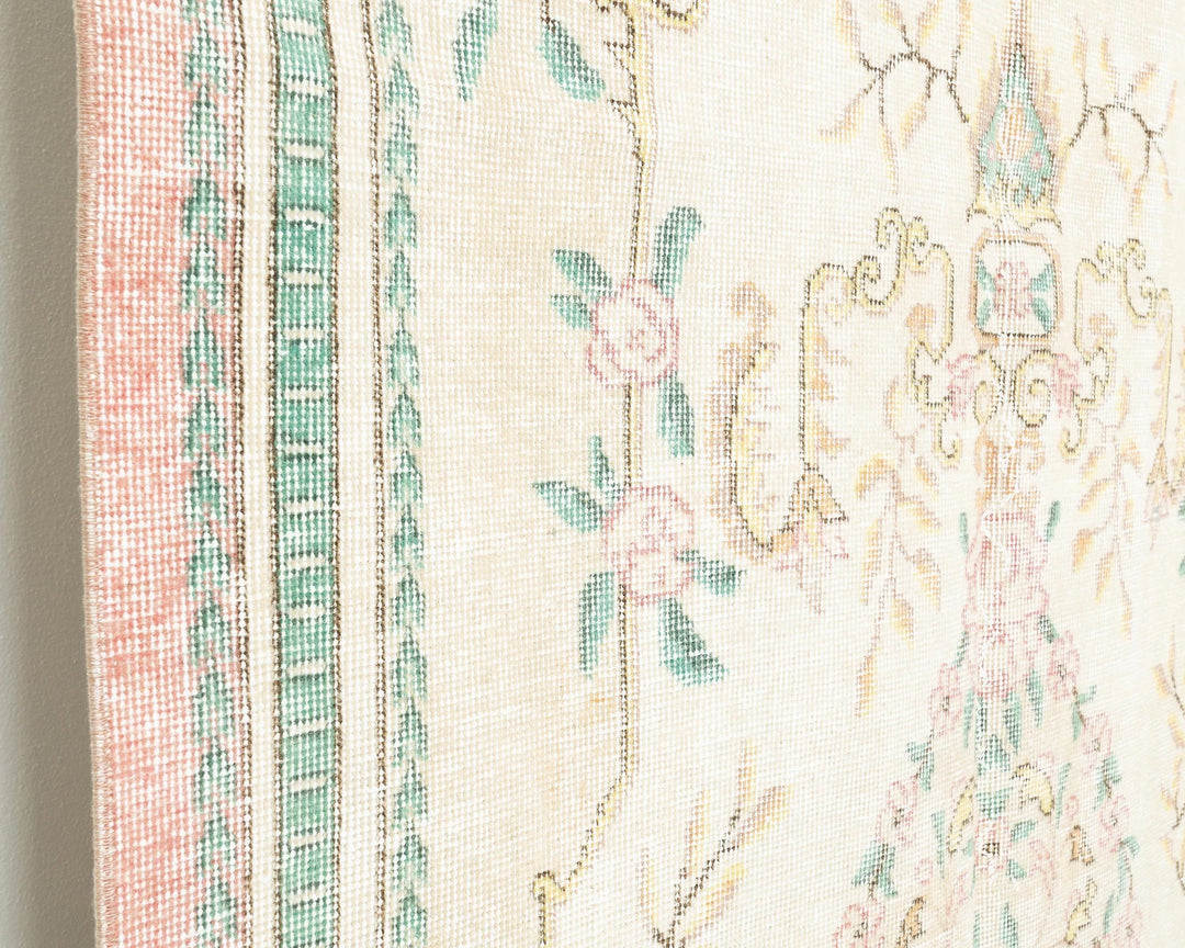 Beige Turkish Oushak Rug 4' 6" x 7' 11" Hand-Knotted | No. VR36921