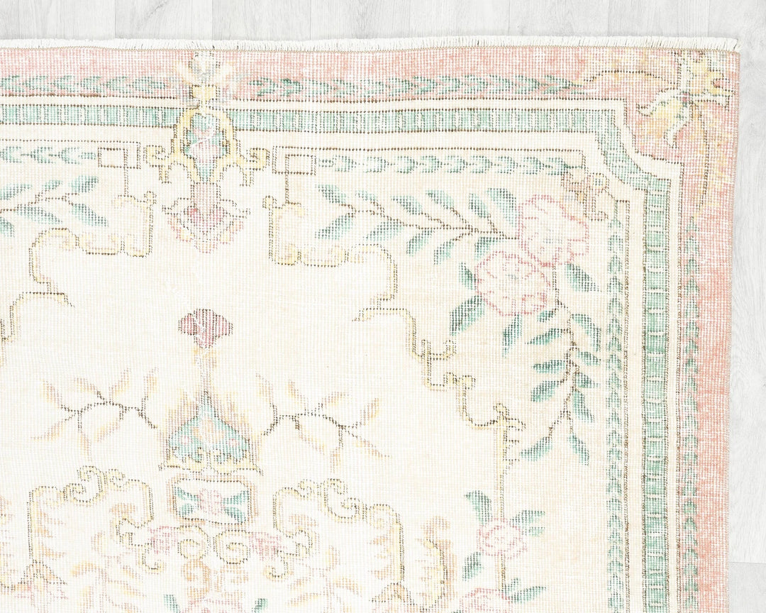 Beige Turkish Oushak Rug 4' 6" x 7' 11" Hand-Knotted | No. VR36921