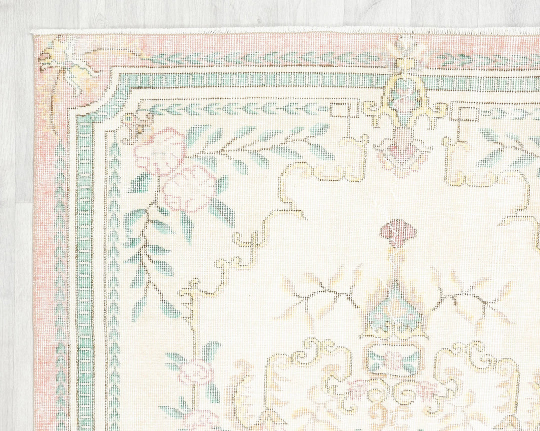 Beige Turkish Oushak Rug 4' 6" x 7' 11" Hand-Knotted | No. VR36921