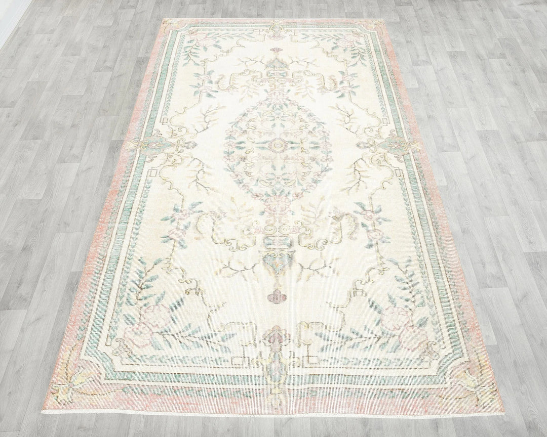Beige Turkish Oushak Rug 4' 6" x 7' 11" Hand-Knotted | No. VR36921