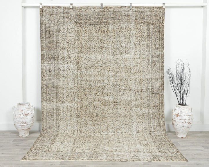 Beige Turkish Oushak Rug 6' 9" x 10' Hand-Knotted | No. VR36939