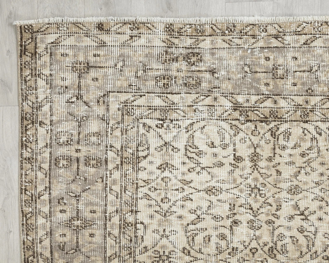 Beige Turkish Oushak Rug 6' 9" x 10' Hand-Knotted | No. VR36939