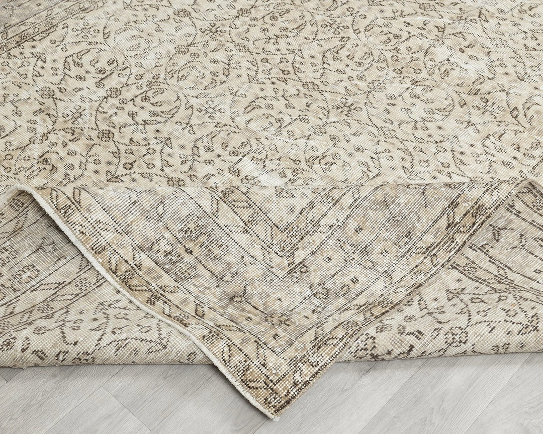 Beige Turkish Oushak Rug 6' 9" x 10' Hand-Knotted | No. VR36939