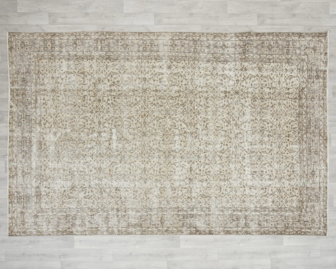 Beige Turkish Oushak Rug 6' 9" x 10' Hand-Knotted | No. VR36939