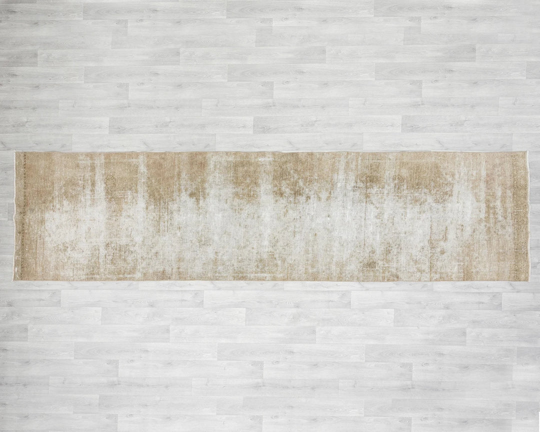 Beige Turkish Oushak Rug 3' x 11' 6" Hand-Knotted | No. VR37291