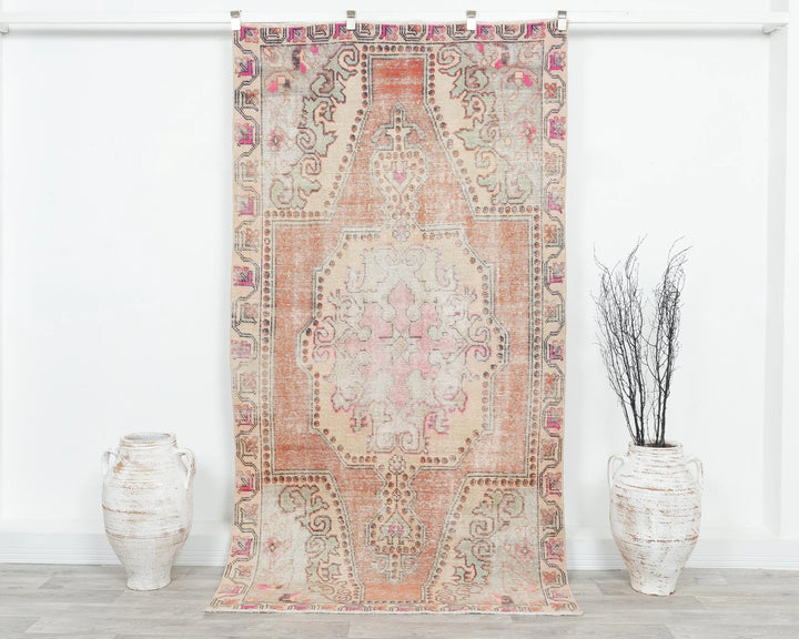 Beige Turkish Oushak Rug 4' 3" x 7' 9" Hand-Knotted | No. VR37450