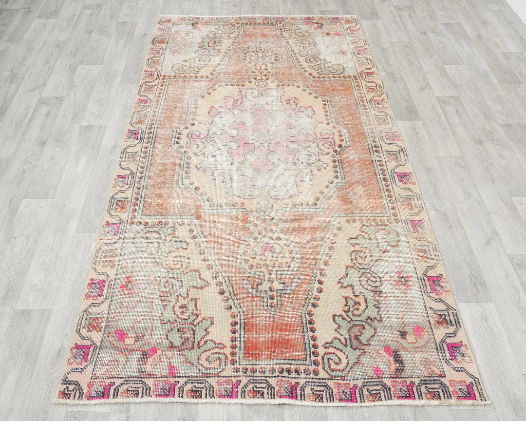Beige Turkish Oushak Rug 4' 3" x 7' 9" Hand-Knotted | No. VR37450
