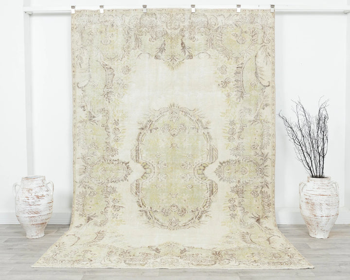 Beige Turkish Oushak Rug 6'2" x 9'8" Hand-Knotted | No. VR38297