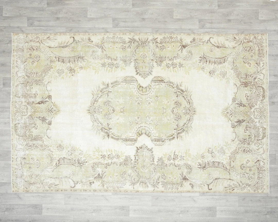 Beige Turkish Oushak Rug 6'2" x 9'8" Hand-Knotted | No. VR38297