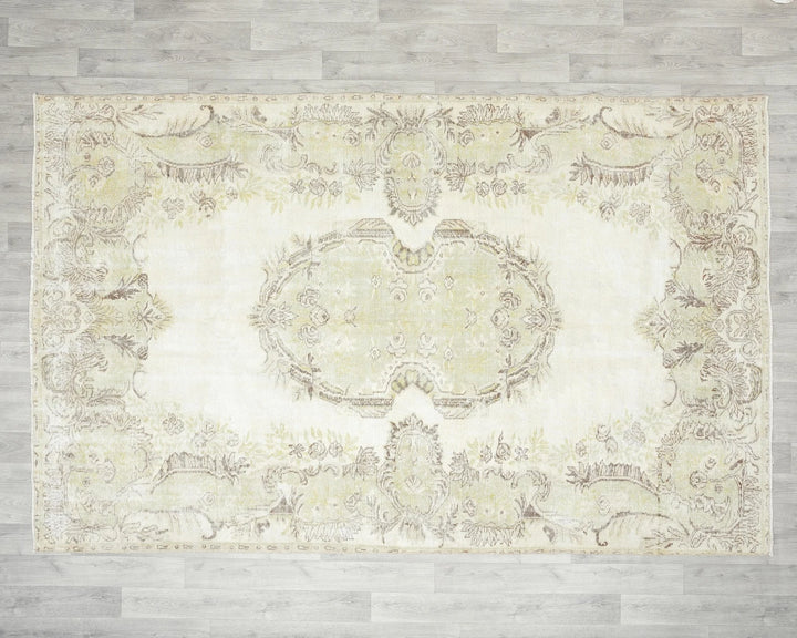 Beige Turkish Oushak Rug 6'2" x 9'8" Hand-Knotted | No. VR38297