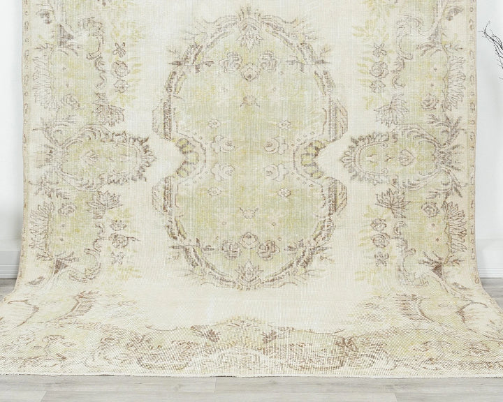 Beige Turkish Oushak Rug 6'2" x 9'8" Hand-Knotted | No. VR38297