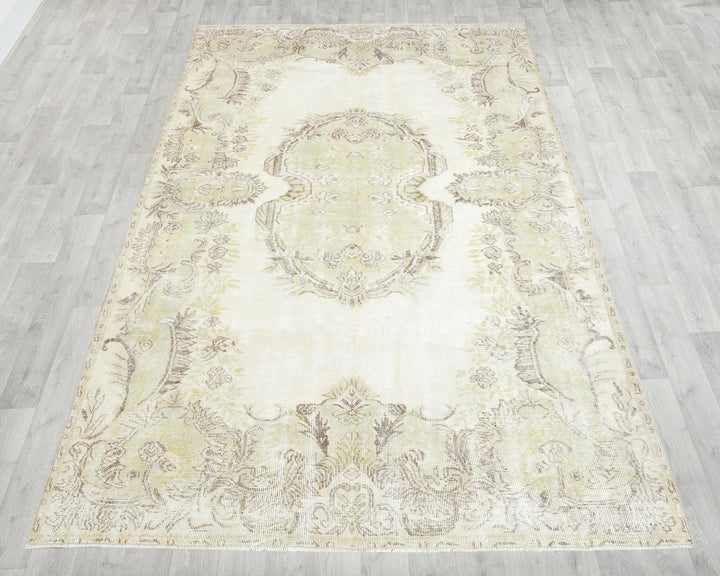 Beige Turkish Oushak Rug 6'2" x 9'8" Hand-Knotted | No. VR38297