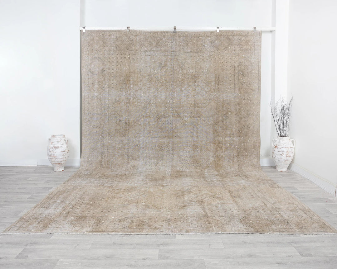 Beige Turkish Oushak Rug 9' x 12' 9" Hand-Knotted
