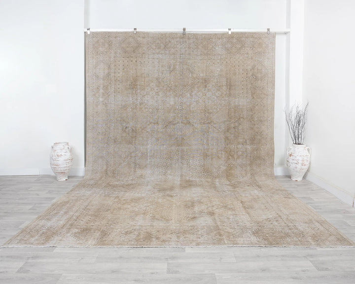 Beige Turkish Oushak Rug 9' x 12' 9" Hand-Knotted