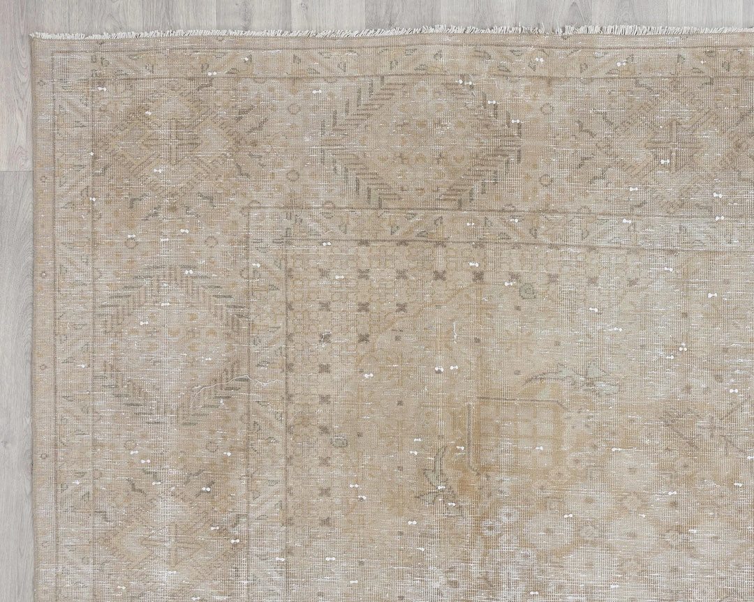 Beige Turkish Oushak Rug 9' x 12' 9" Hand-Knotted border