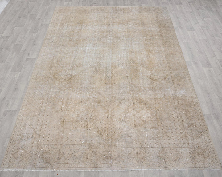 Beige Turkish Oushak Rug 9' x 12' 9" Hand-Knotted field