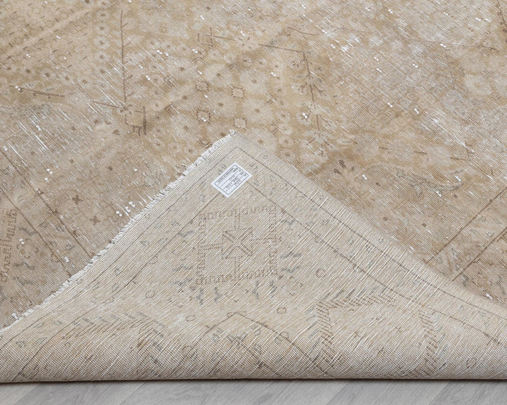 Beige Turkish Oushak Rug 9' x 12' 9" Hand-Knotted reverse