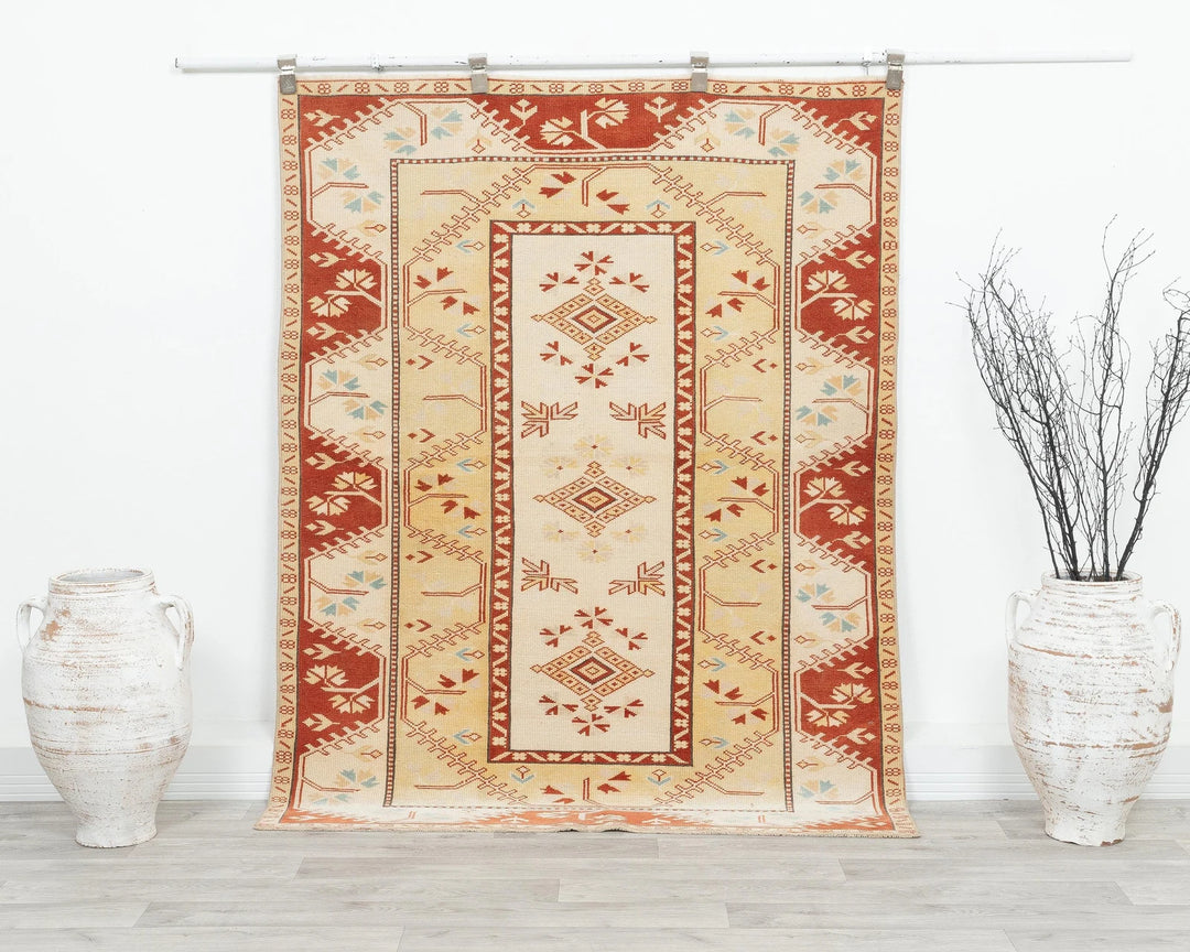 Yellow Turkish Oushak Rug 5' 9" x 4' 4" Hand-Knotted | No. VR38730