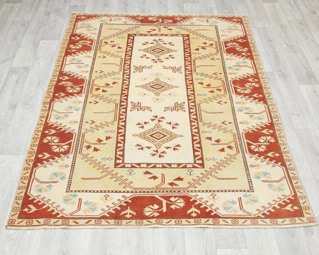 Yellow Turkish Oushak Rug 5' 9" x 4' 4" Hand-Knotted | No. VR38730