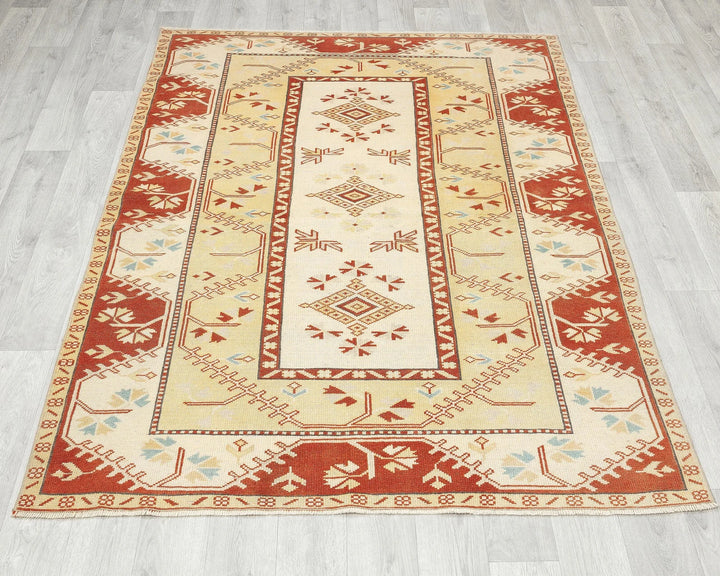 Yellow Turkish Oushak Rug 5' 9" x 4' 4" Hand-Knotted | No. VR38730