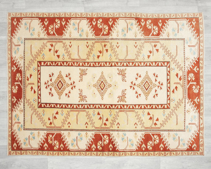 Yellow Turkish Oushak Rug 5' 9" x 4' 4" Hand-Knotted | No. VR38730
