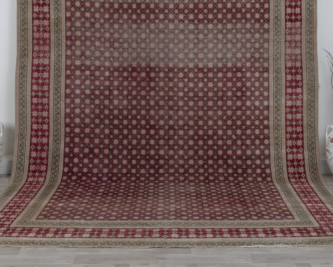 Burgundy Turkish Oushak Rug 8' 4" x 11' Hand-Knotted detail