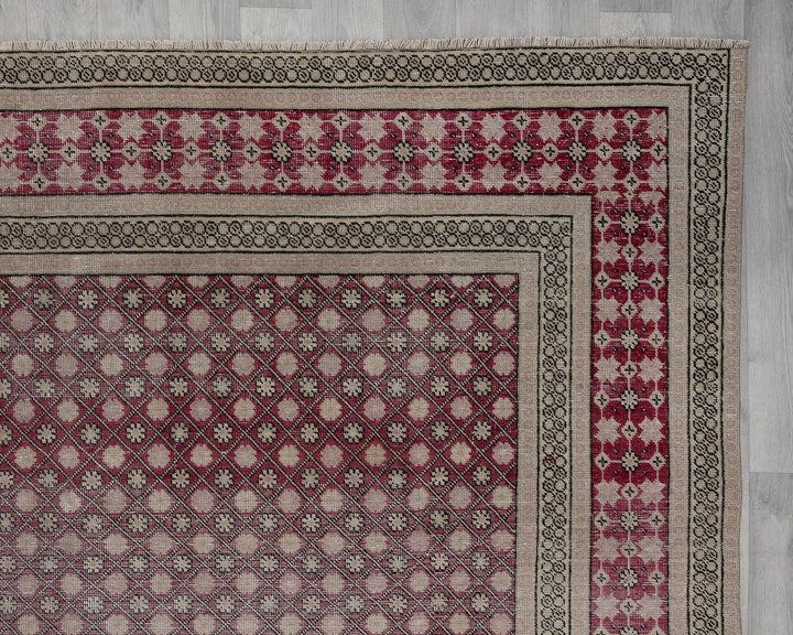 Burgundy Turkish Oushak Rug 8' 4" x 11' Hand-Knotted pattern