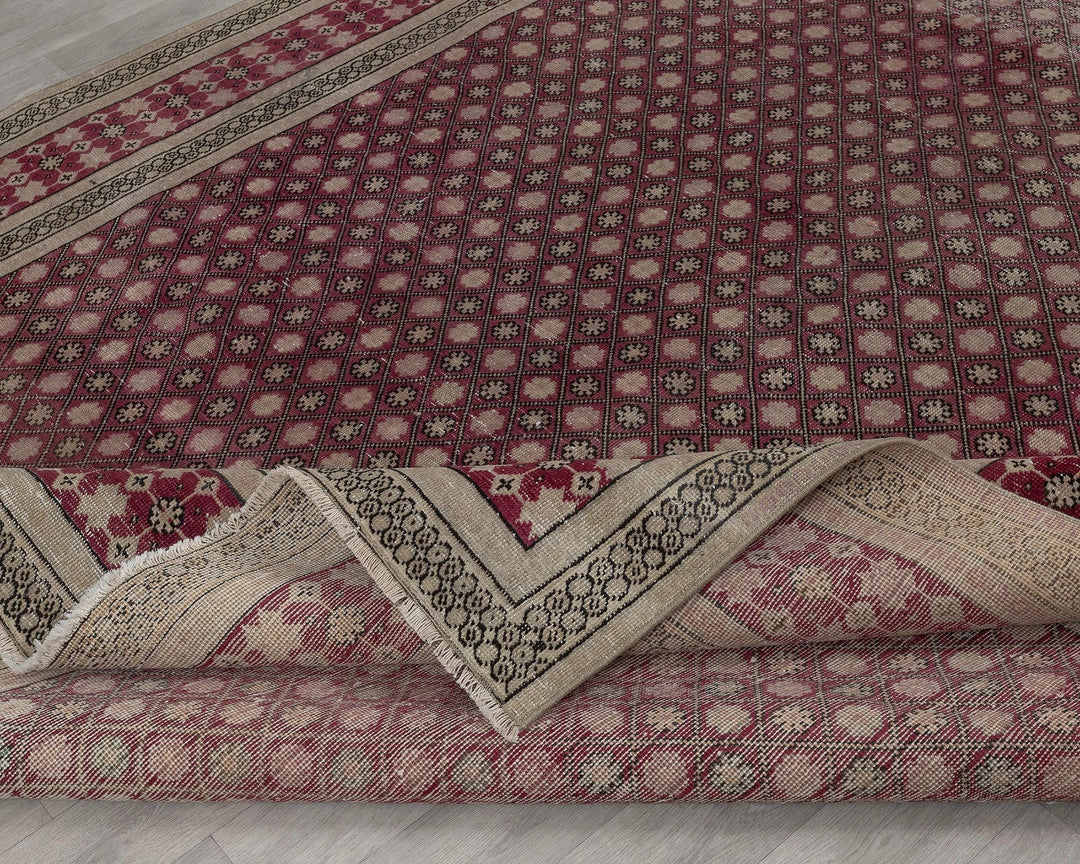 Burgundy Turkish Oushak Rug 8' 4" x 11' Hand-Knotted texture
