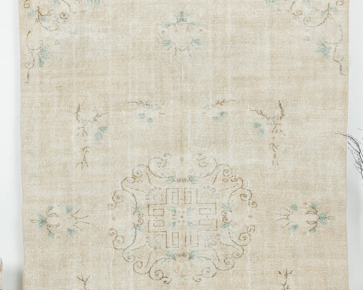 Beige Turkish Oushak Rug 6'1" x 8'10" Hand-Knotted | No. VR39235