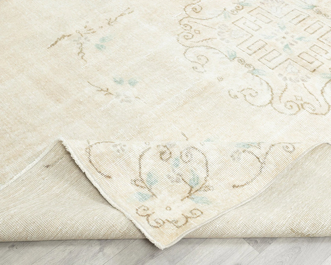 Beige Turkish Oushak Rug 6'1" x 8'10" Hand-Knotted | No. VR39235